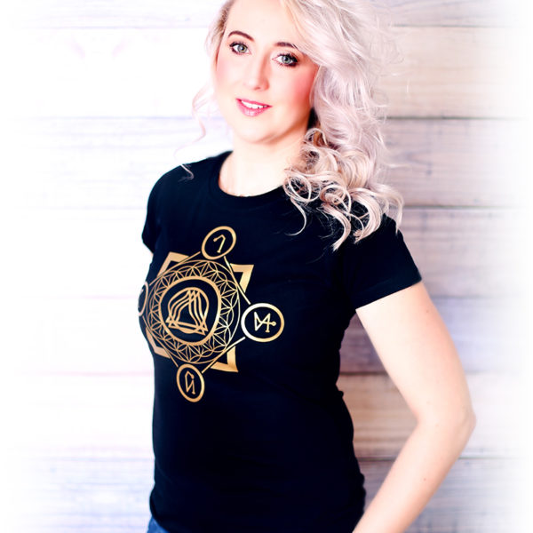 Koszulka damska True Magic „Archaniołowie są ze mną” (złoto i czerń) (Premium!)